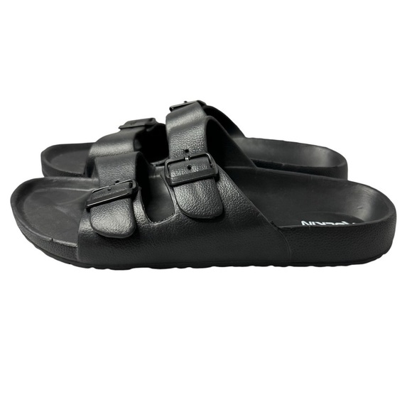 Rockin Huntington Buckle Slides Adjustable Black Rubber Unisex Size 42 US 11W 9M - Picture 5 of 9